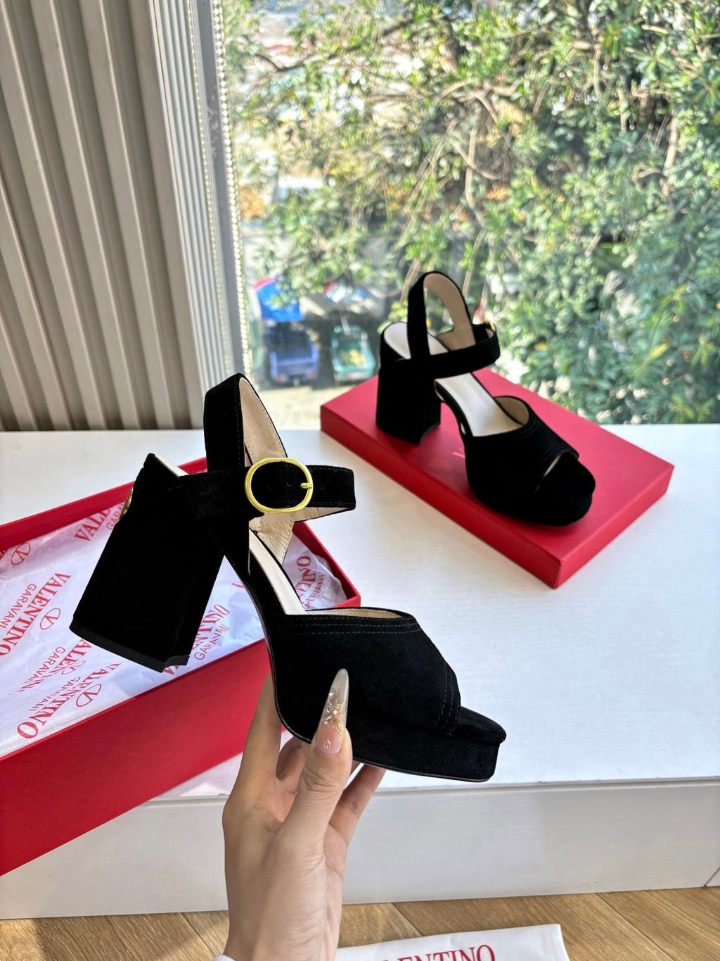 Valentino Fawcette Platform Sandal Black Suede 702295