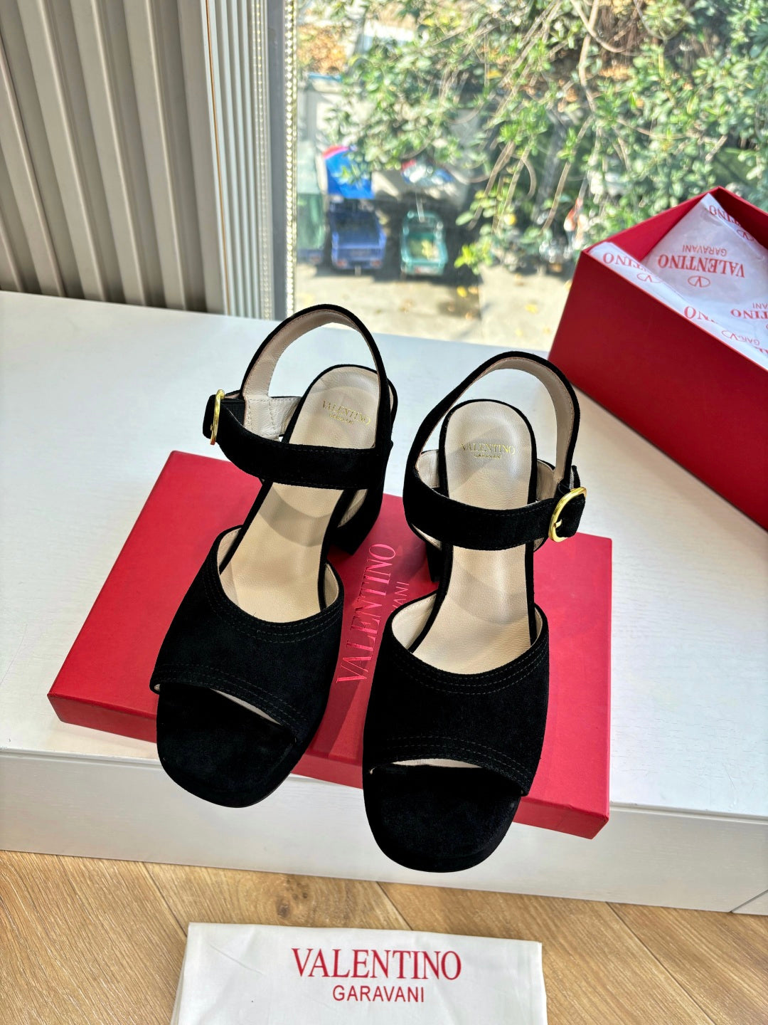 Valentino Fawcette Platform Sandal Black Suede 702295