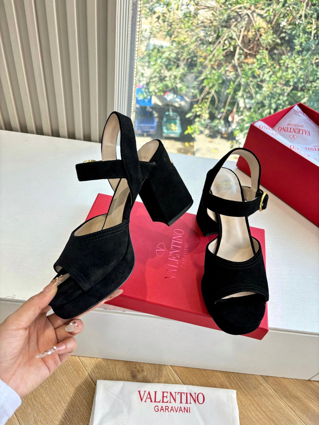 Valentino Fawcette Platform Sandal Black Suede 702295