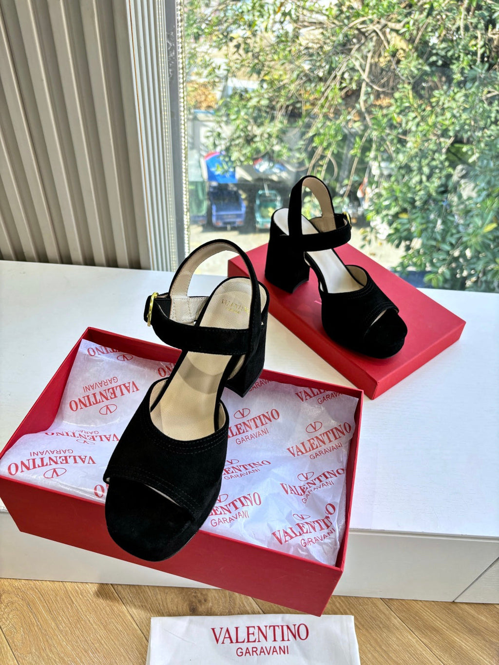 Valentino Fawcette Platform Sandal Black Suede 702295