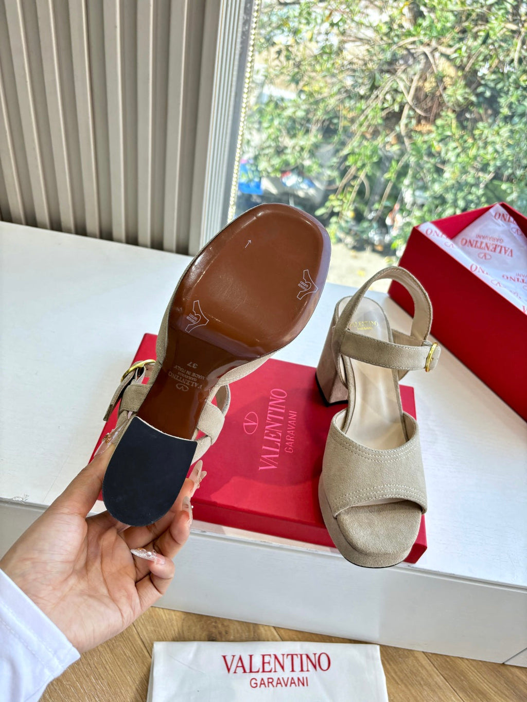 Valentino Fawcette Platform Sandal Light Khahi Suede 702294