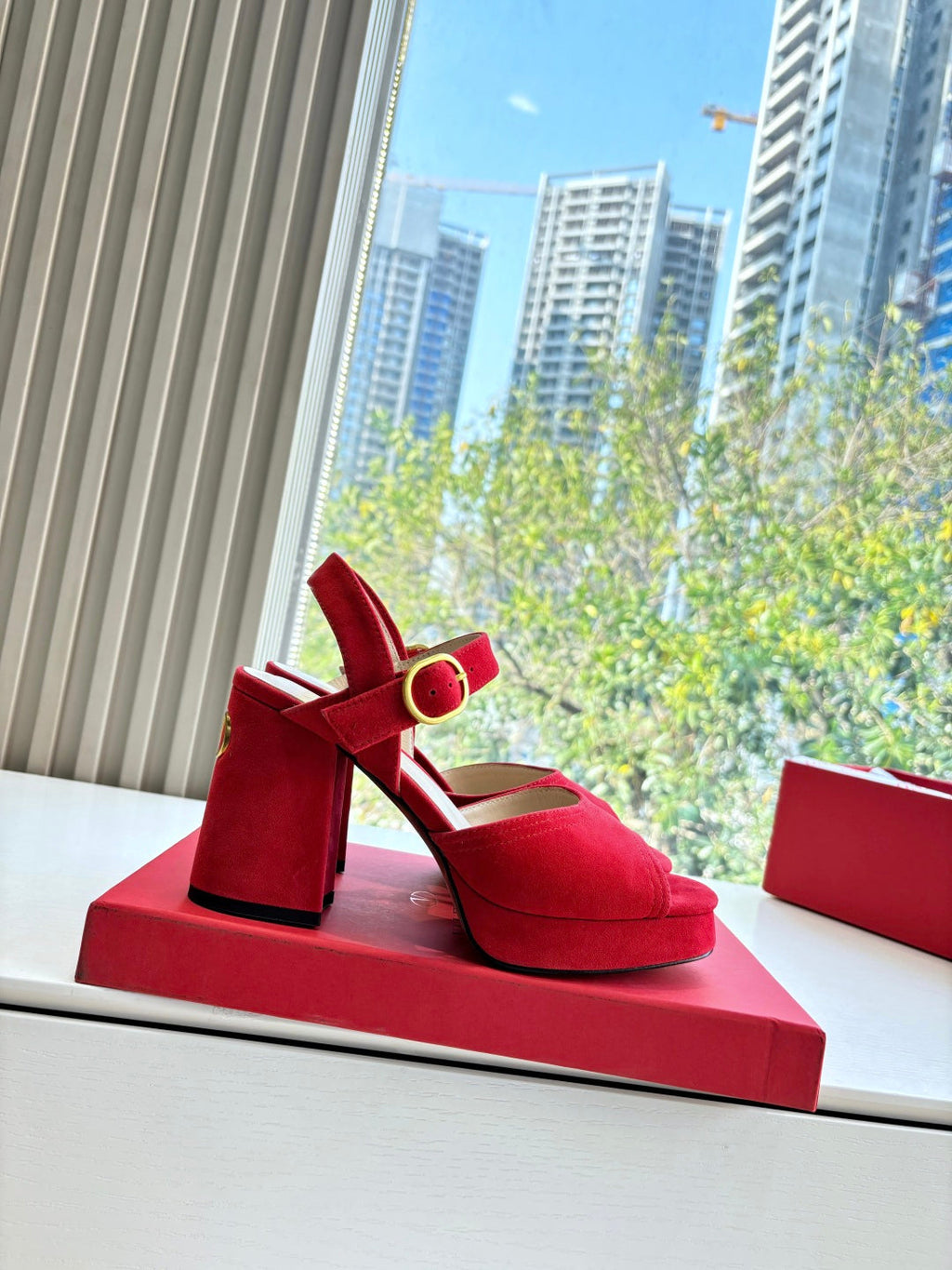 Valentino Fawcette Platform Sandal Red Suede 702296