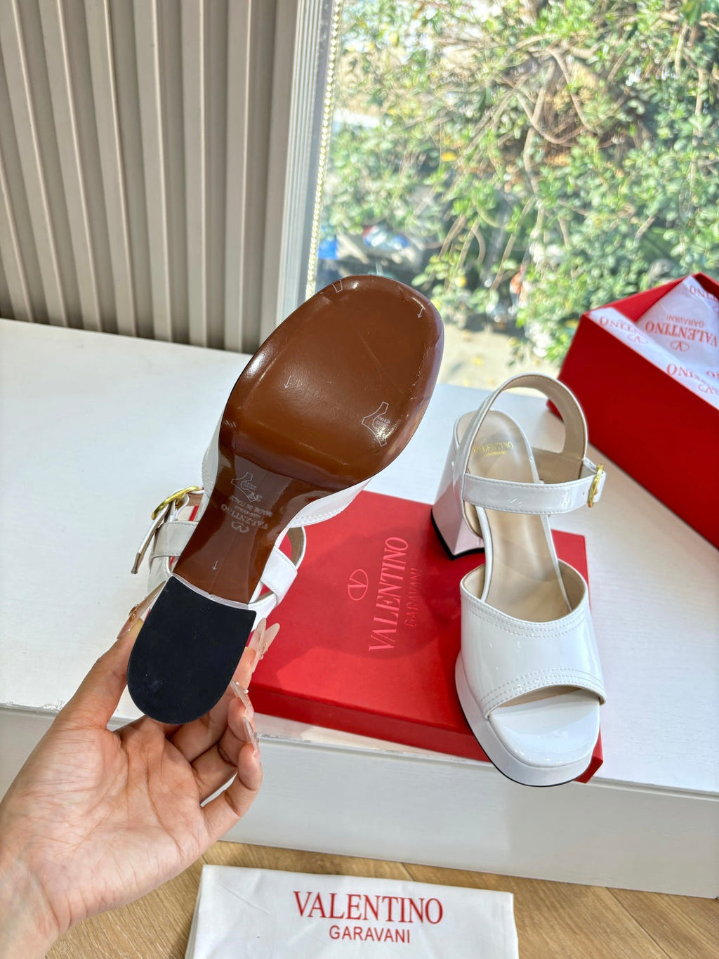 Valentino Fawcette Platform Sandal White Patent Leather 702276