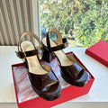Valentino Fawcette Platform Sandal Brown Patent Leather 702279