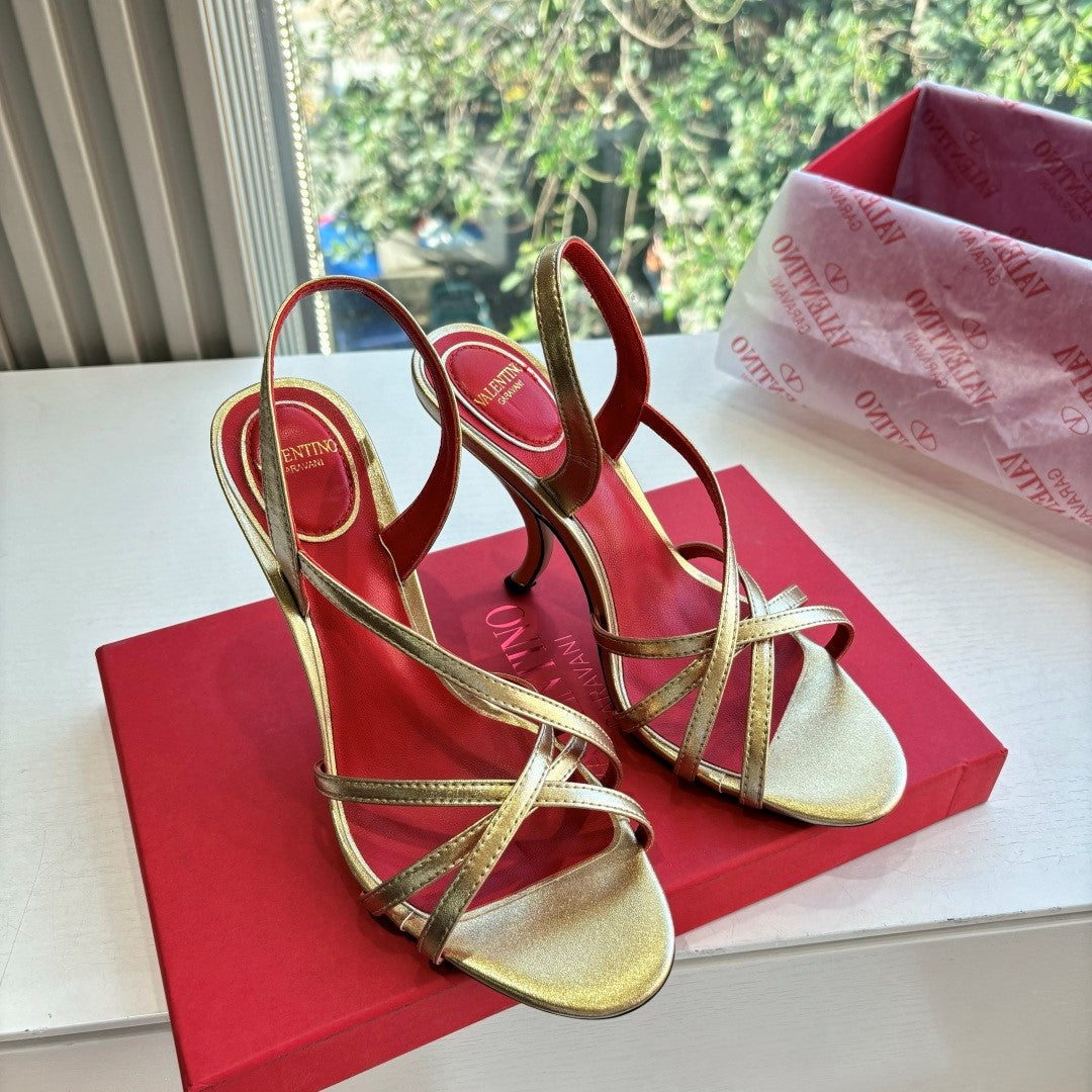 Valentino Fetishique Sandal 10.5cm Gold Leather 702285