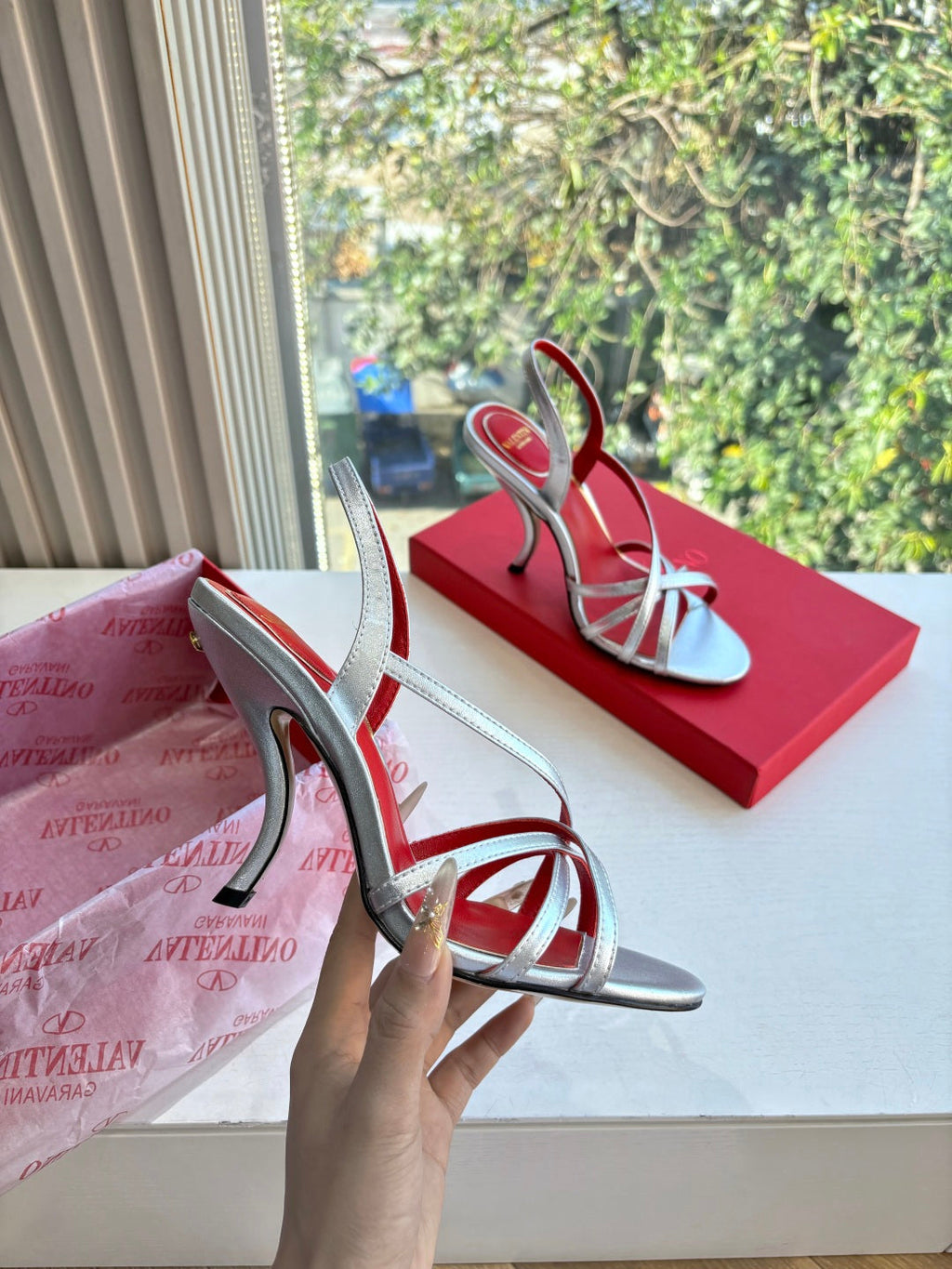 Valentino Fetishique Sandal 10.5cm Sliver Leather 702286