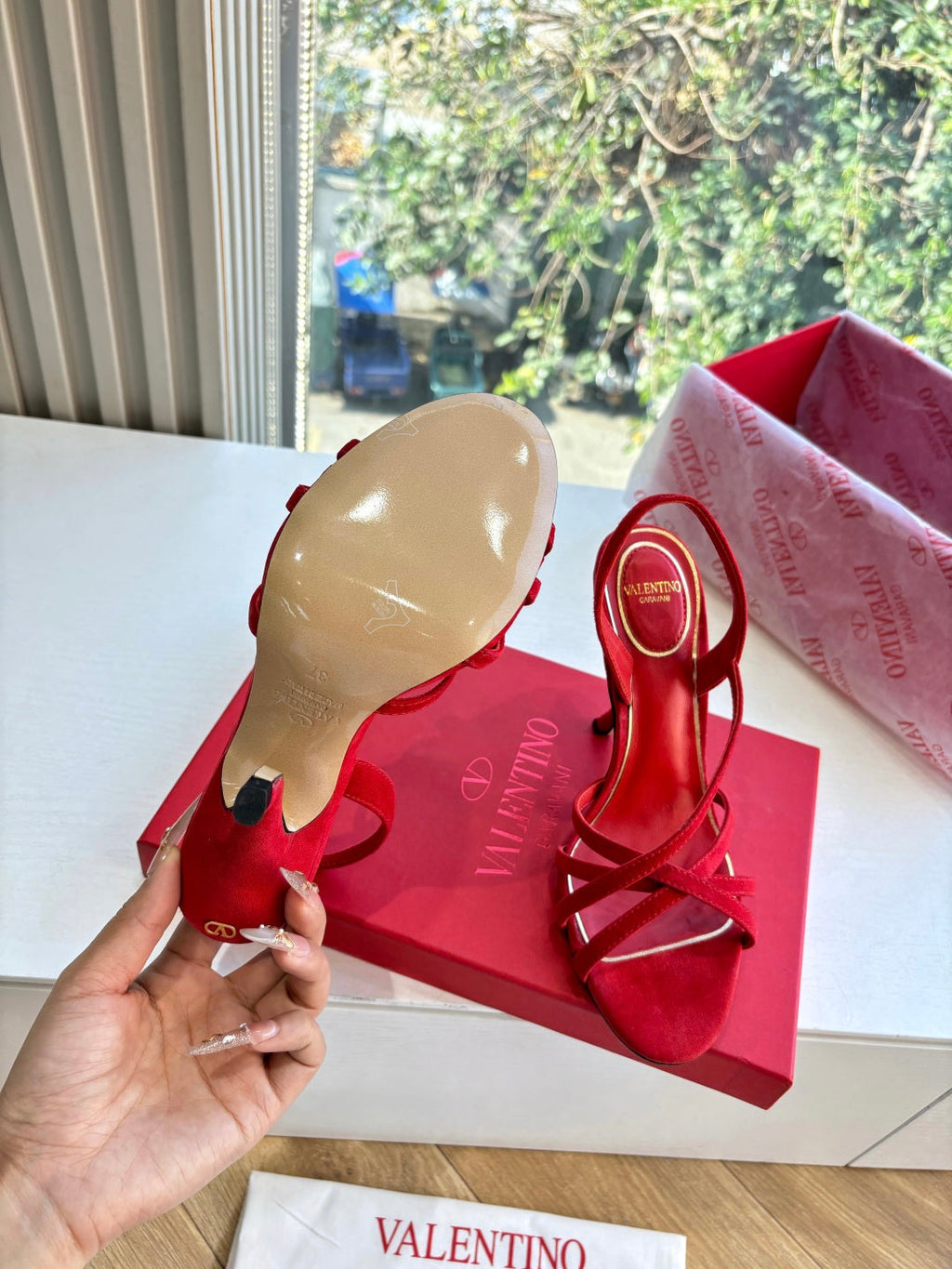 Valentino Fetishique Sandal 10.5cm Red Suede 702288