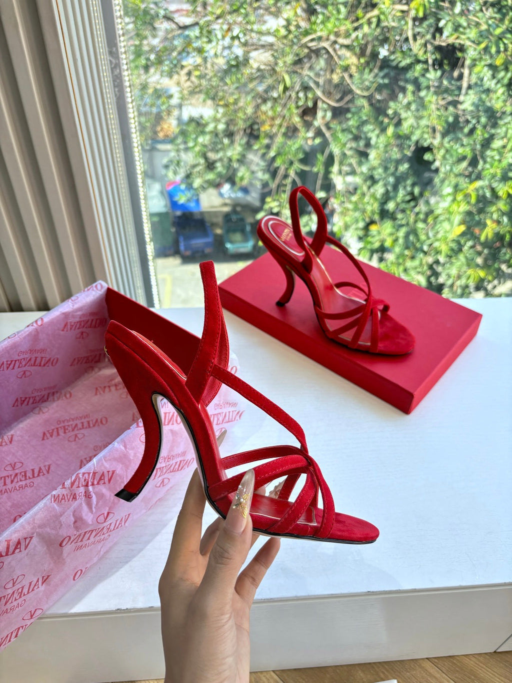 Valentino Fetishique Sandal 10.5cm Red Suede 702288