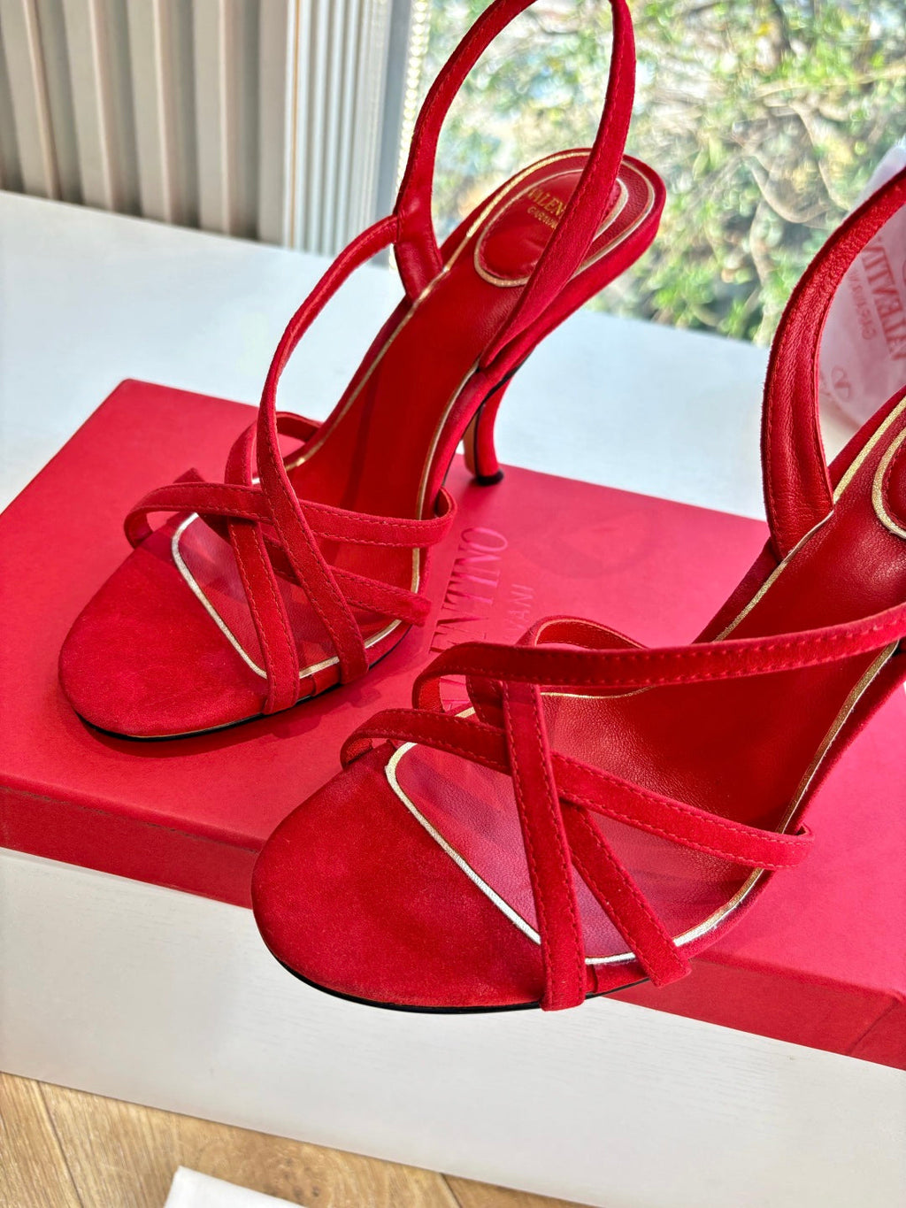 Valentino Fetishique Sandal 10.5cm Red Suede 702288