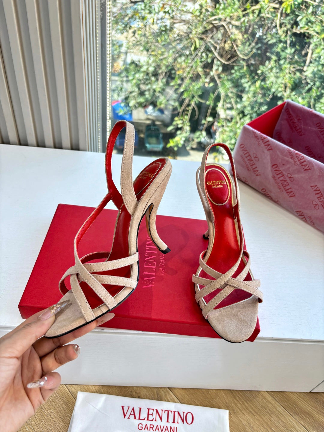Valentino Fetishique Sandal 10.5cm Light Khahi Suede 702289