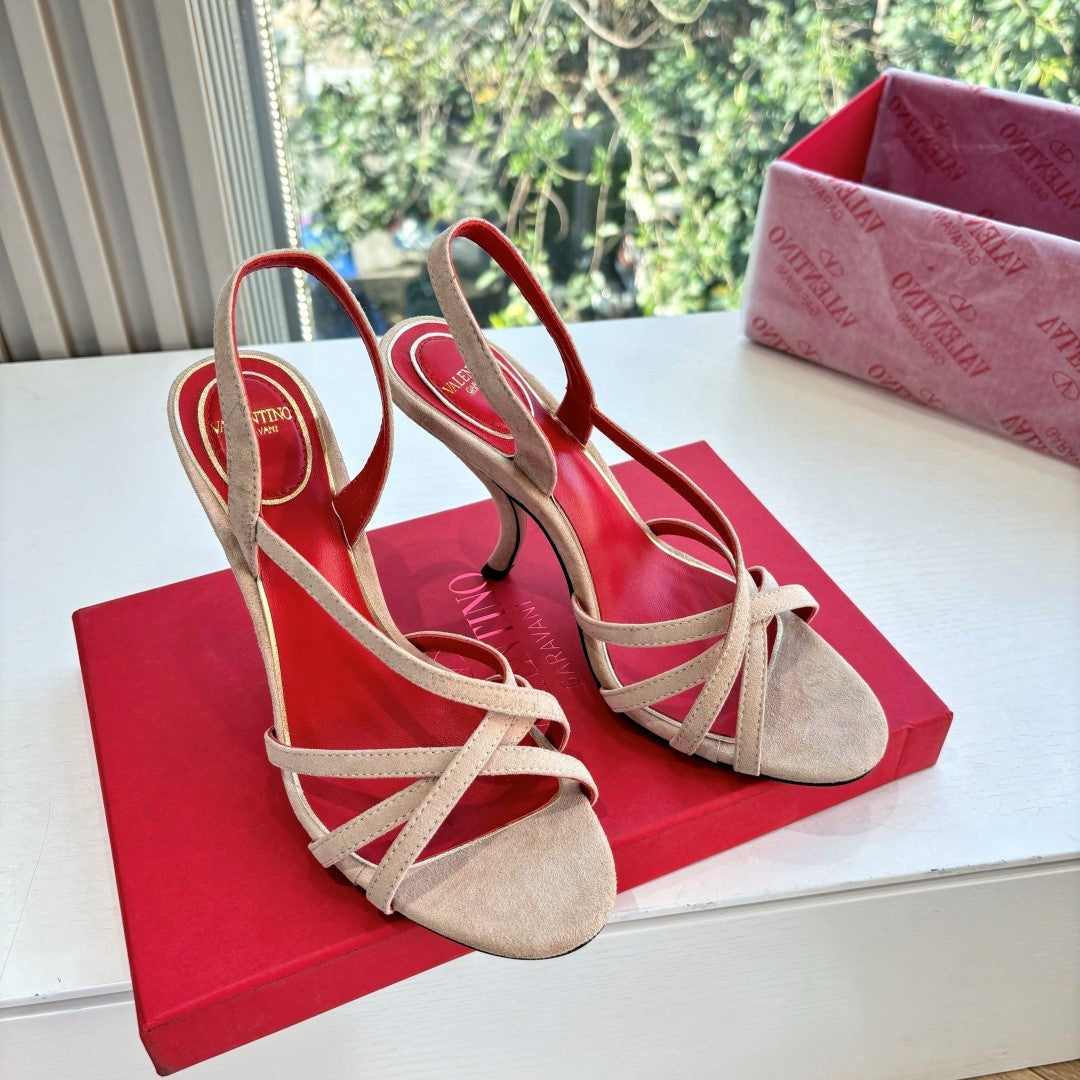 Valentino Fetishique Sandal 10.5cm Light Khahi Suede 702289