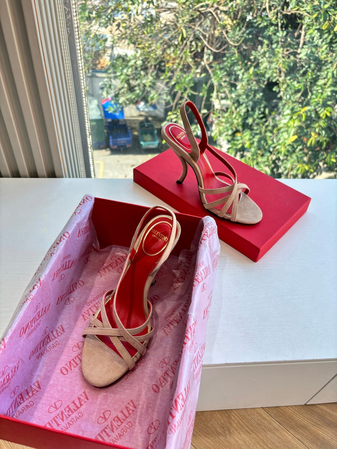 Valentino Fetishique Sandal 10.5cm Light Khahi Suede 702289