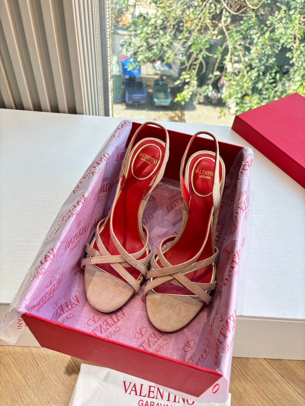 Valentino Fetishique Sandal 10.5cm Light Khahi Suede 702289