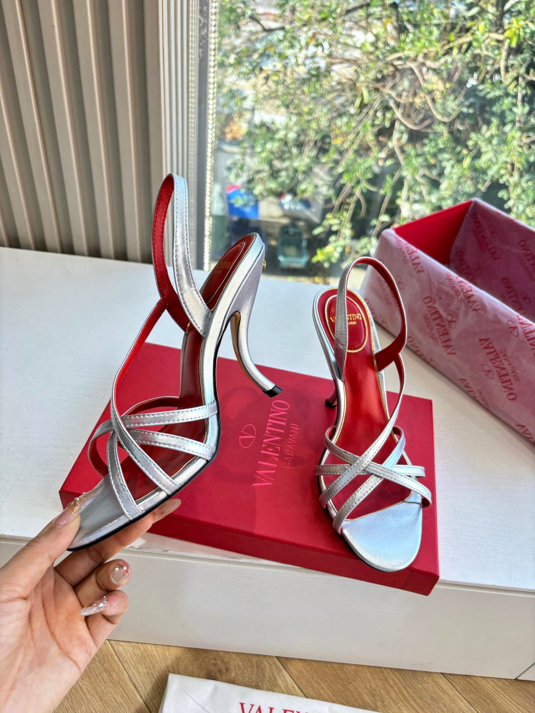 Valentino Fetishique Sandal 10.5cm Sliver Leather 702286