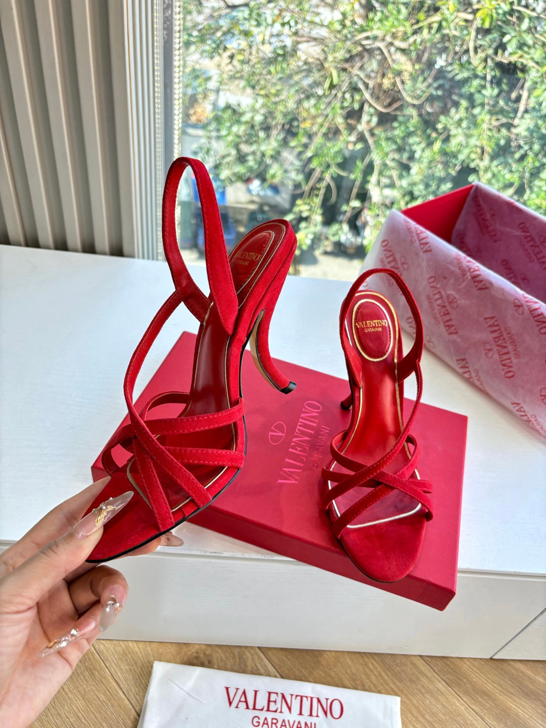 Valentino Fetishique Sandal 10.5cm Red Suede 702288