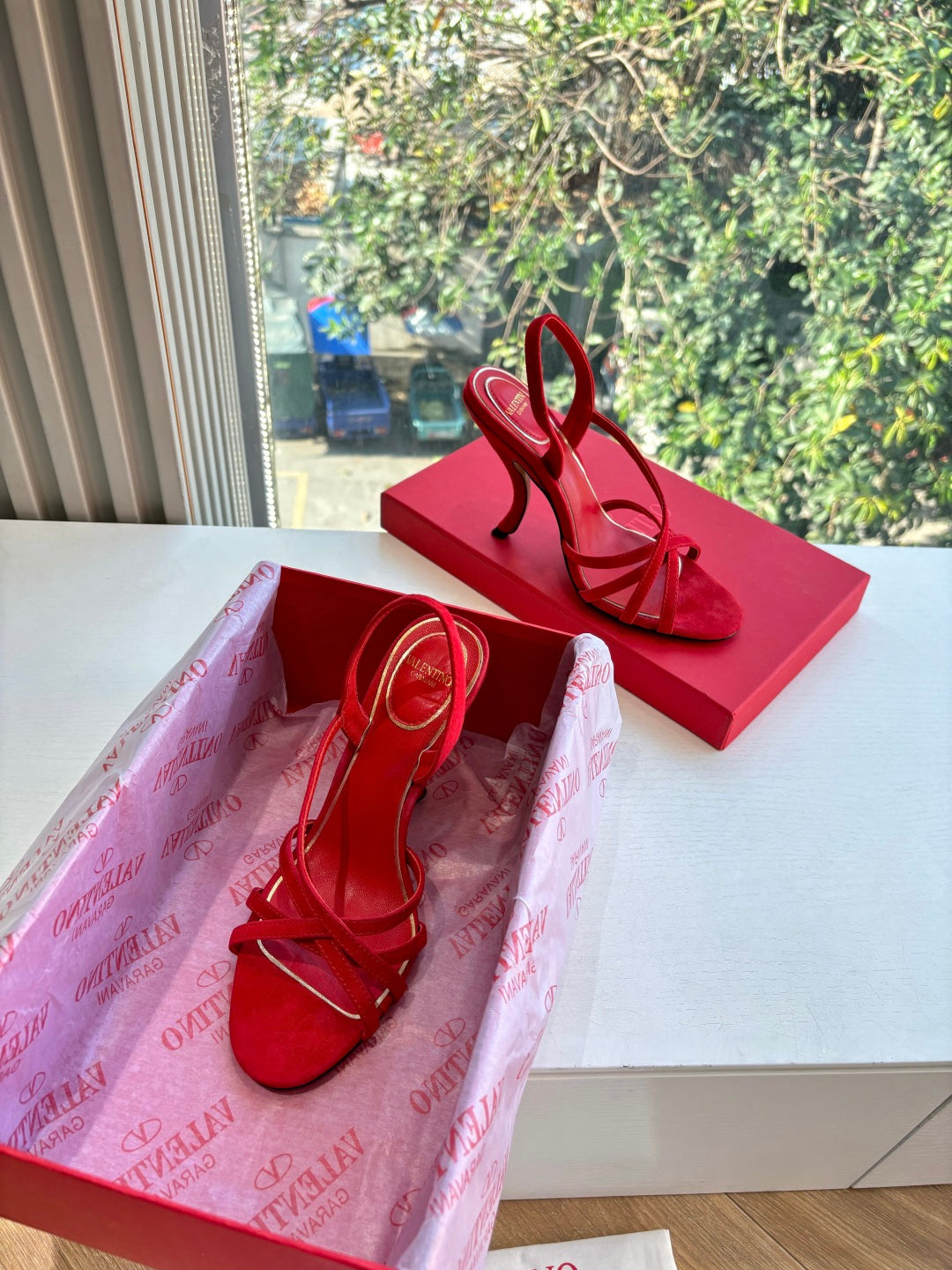Valentino Fetishique Sandal 10.5cm Red Suede 702288