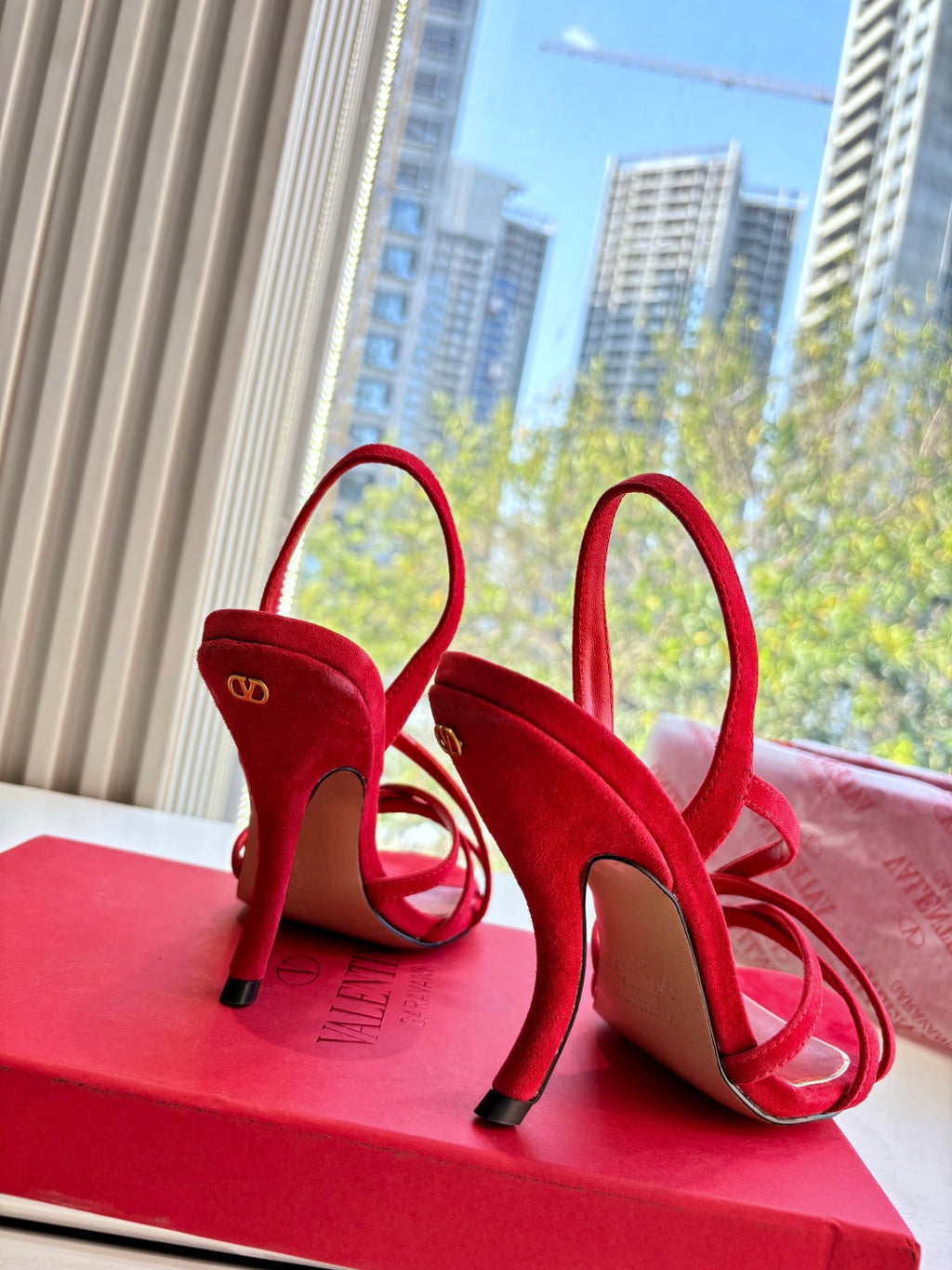Valentino Fetishique Sandal 10.5cm Red Suede 702288