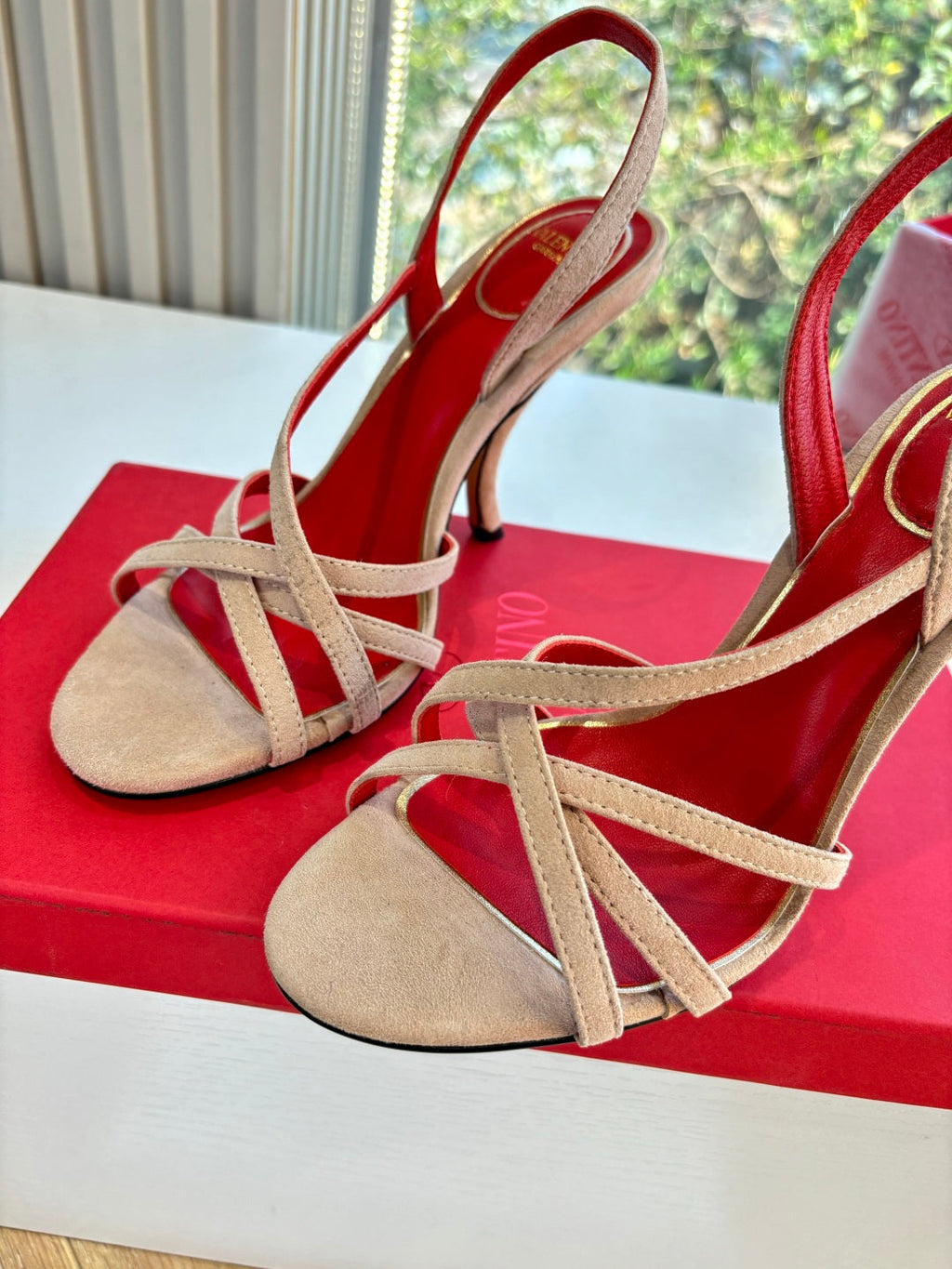 Valentino Fetishique Sandal 10.5cm Light Khahi Suede 702289