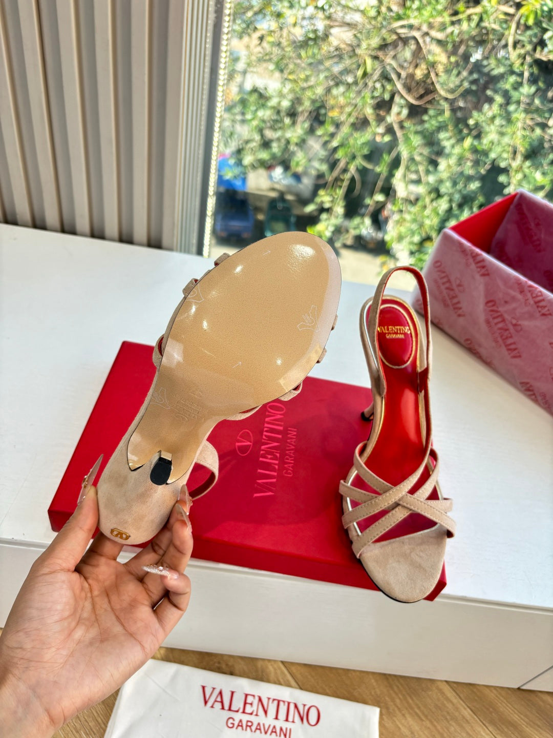 Valentino Fetishique Sandal 10.5cm Light Khahi Suede 702289
