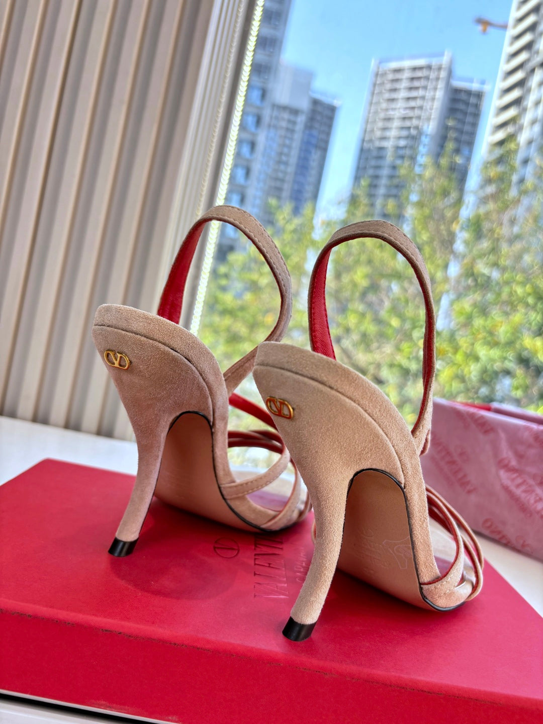 Valentino Fetishique Sandal 10.5cm Light Khahi Suede 702289