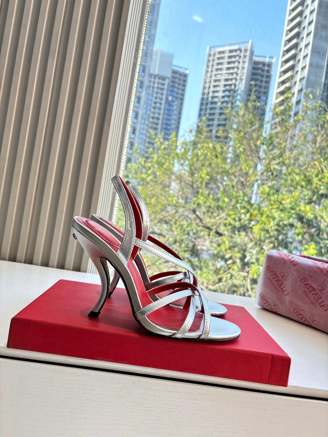 Valentino Fetishique Sandal 10.5cm Sliver Leather 702286