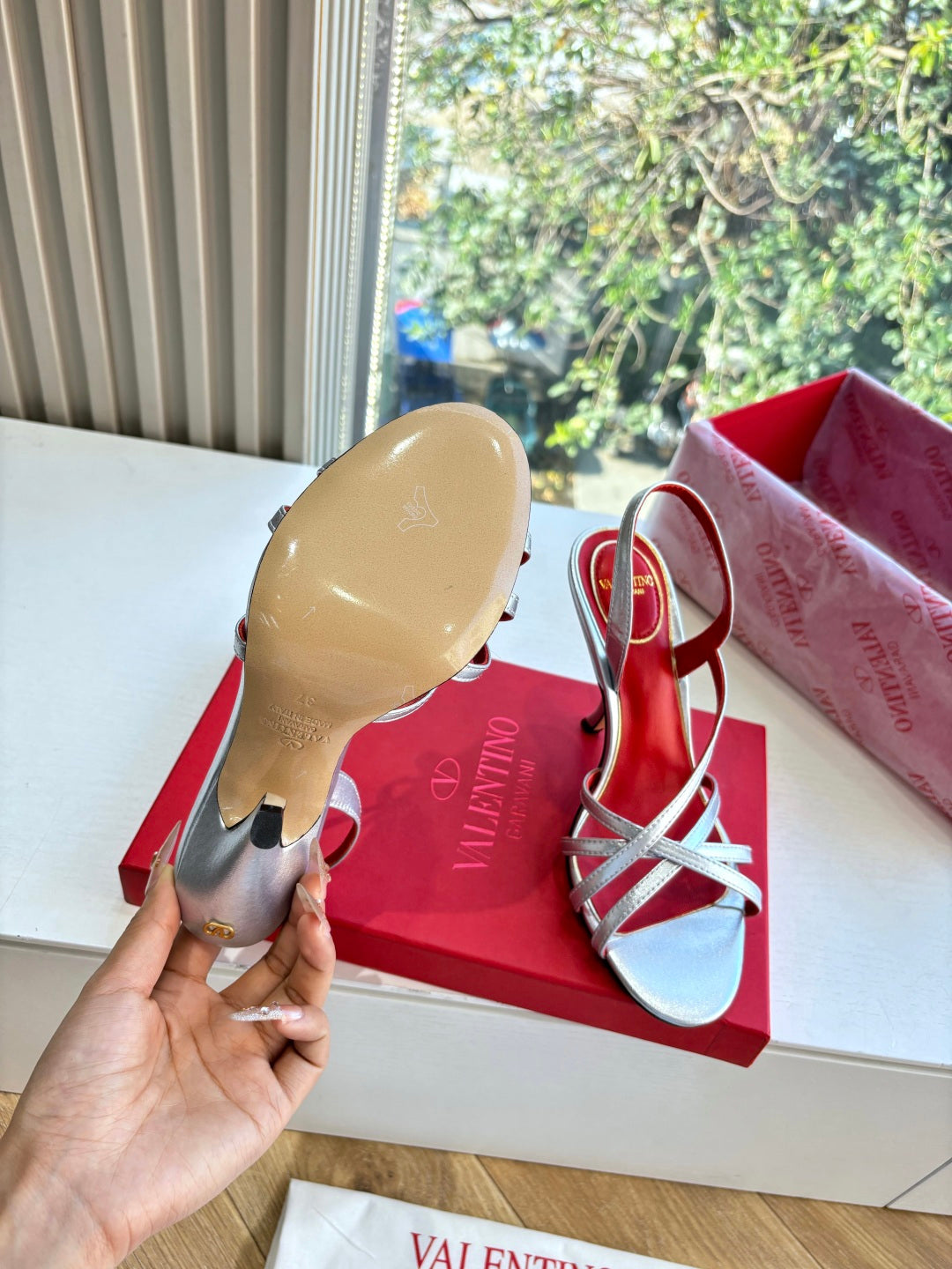 Valentino Fetishique Sandal 10.5cm Sliver Leather 702286