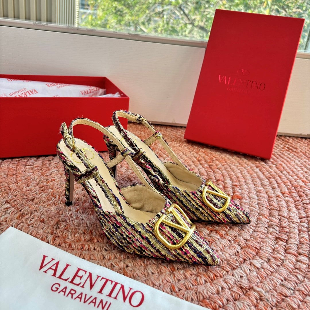 VLogo Signature Slingback 80mm Black Tweed 702208