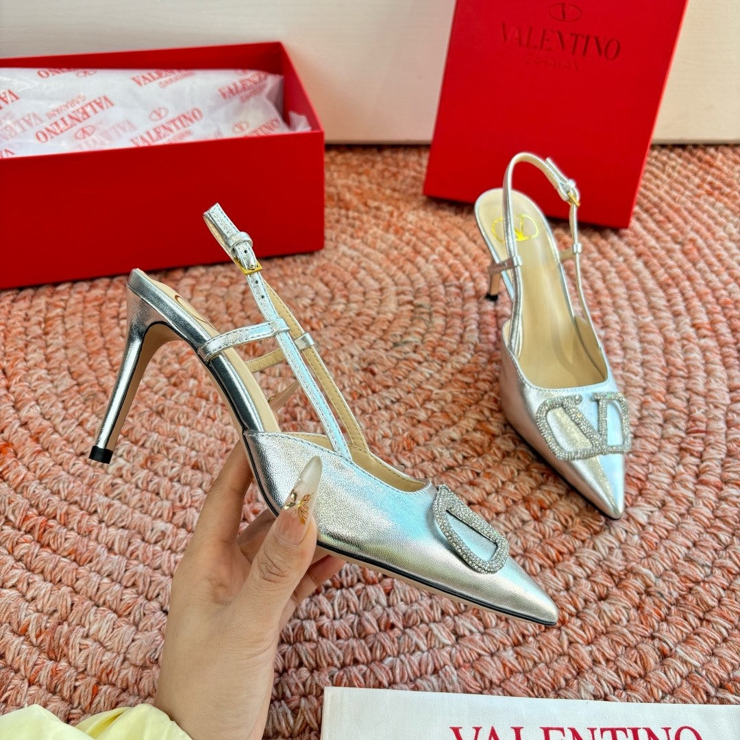 VLogo Signature Slingback 80mm Sliver Sheepskin 702213