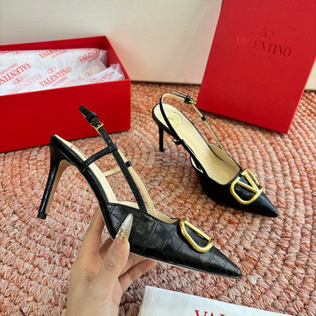 VLogo Signature Slingback 80mm Black Embossed Sheepskin 702211