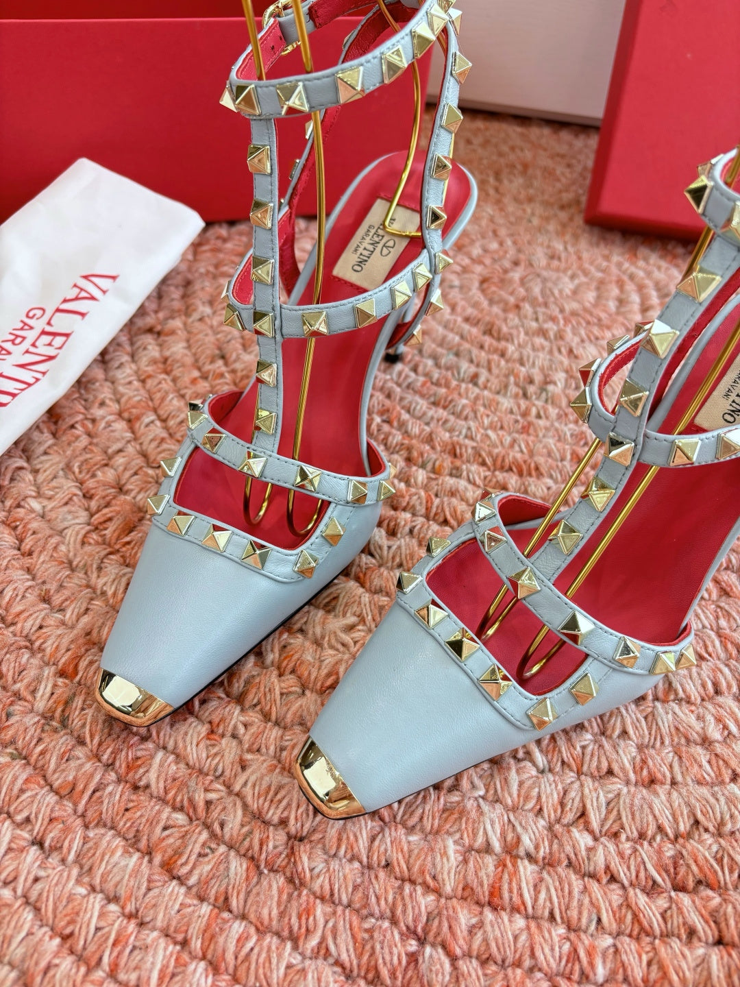 Valentino Rockstud Kidskin Pump 100mm Stale Blue Sheepskin 702225