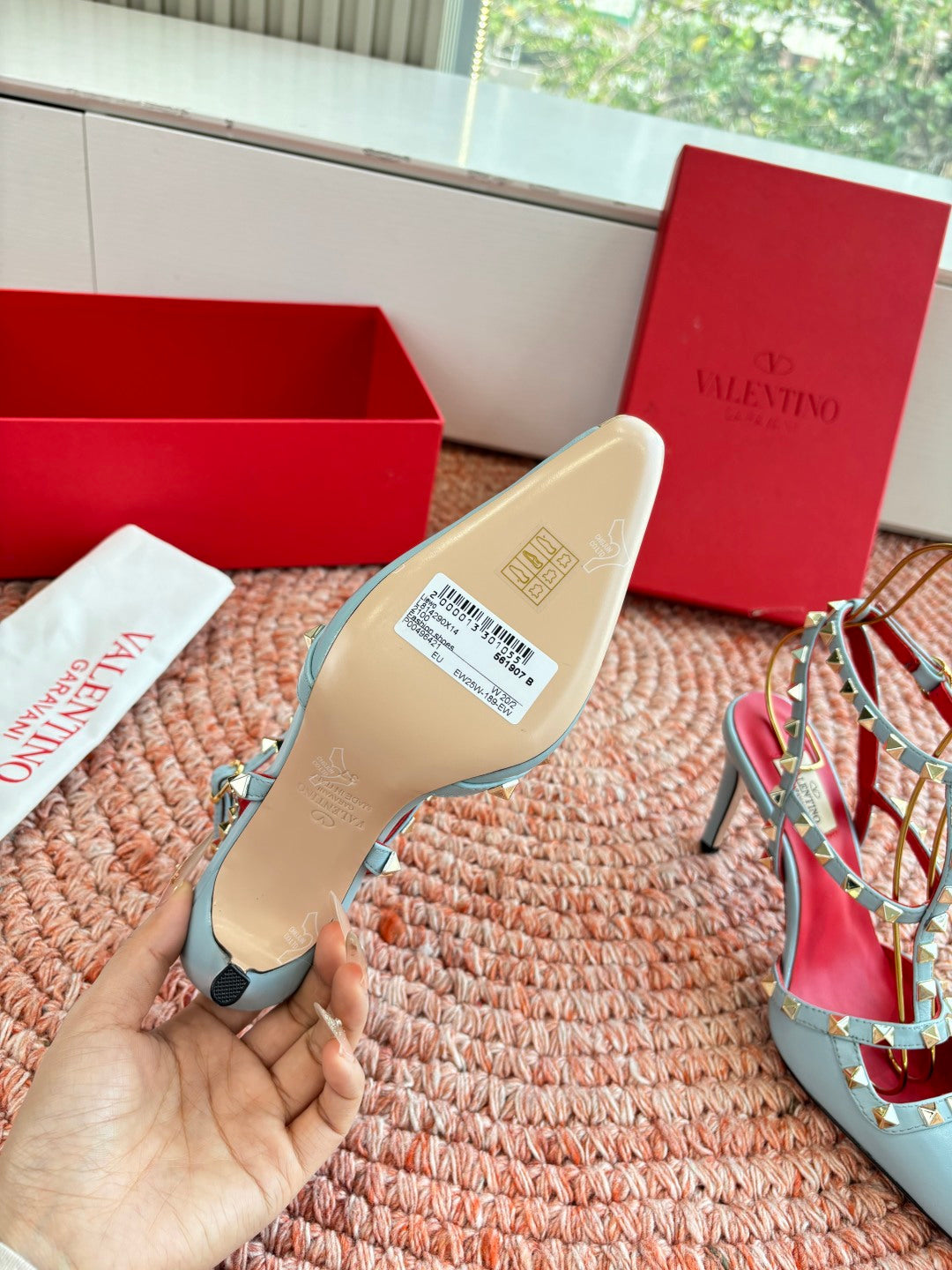 Valentino Rockstud Kidskin Pump 100mm Stale Blue Sheepskin 702225