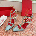 Valentino Rockstud Kidskin Pump 100mm Stale Blue Sheepskin 702225