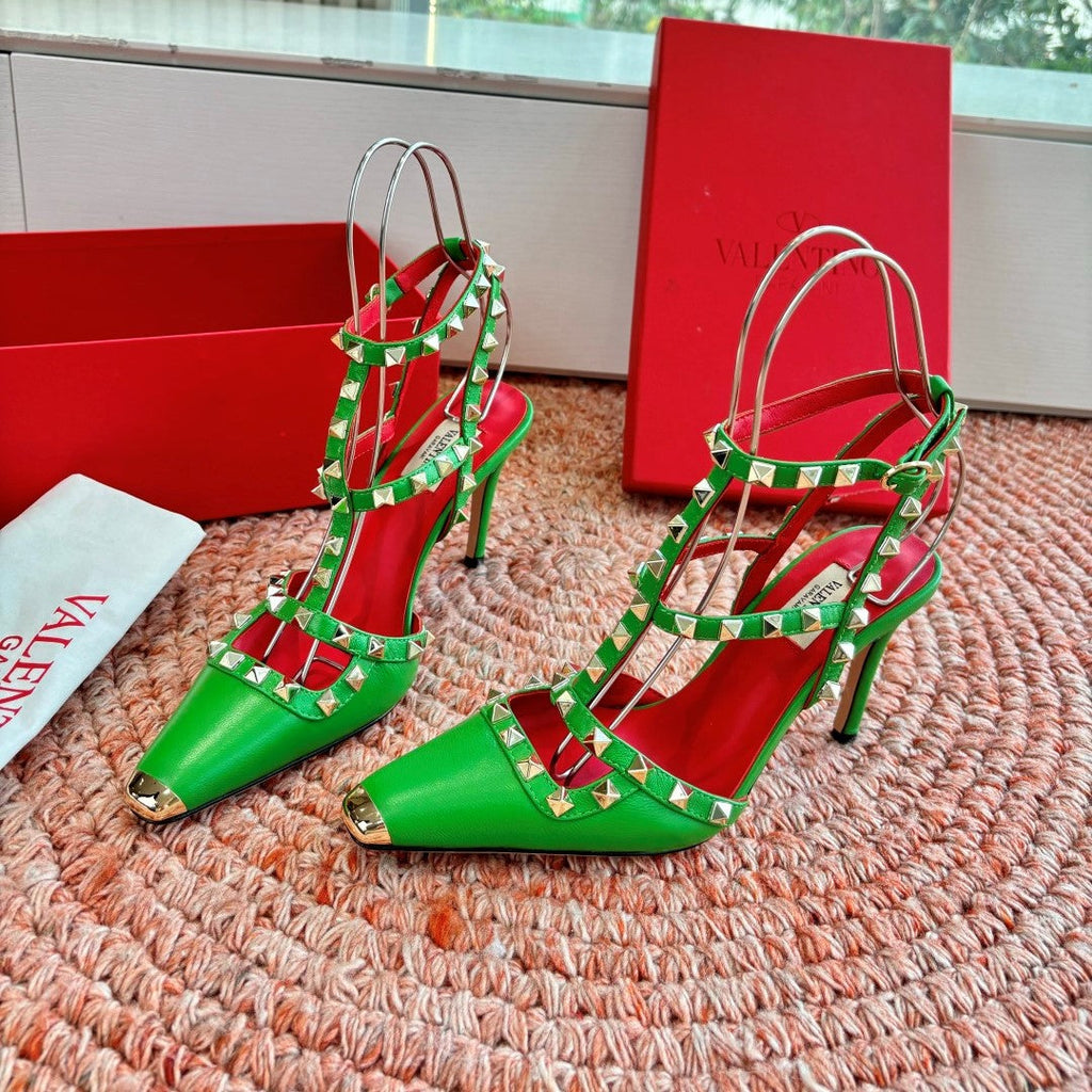 Valentino Rockstud Kidskin Pump 100mm Green Sheepskin 702226