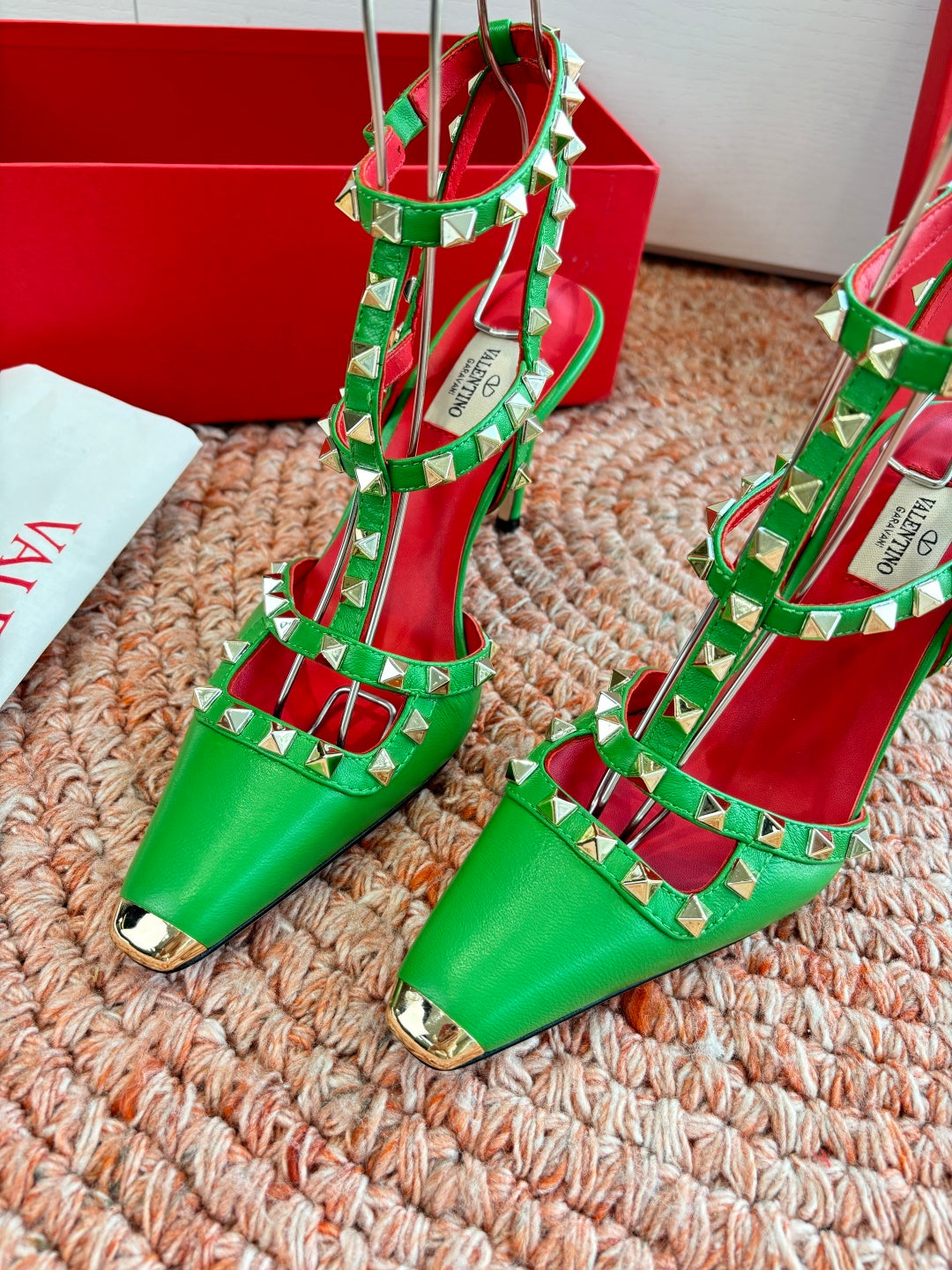 Valentino Rockstud Kidskin Pump 100mm Green Sheepskin 702226