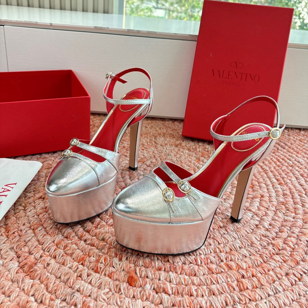 Valentino Crasher Platform Pumps 14.5cm Sliver Sheepskin 702228