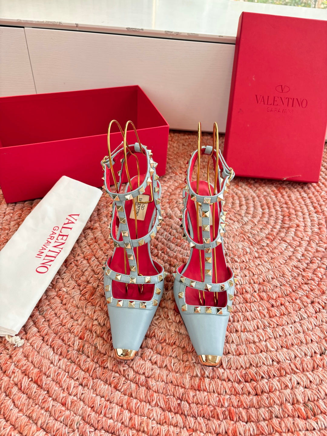 Valentino Rockstud Kidskin Pump 100mm Stale Blue Sheepskin 702225