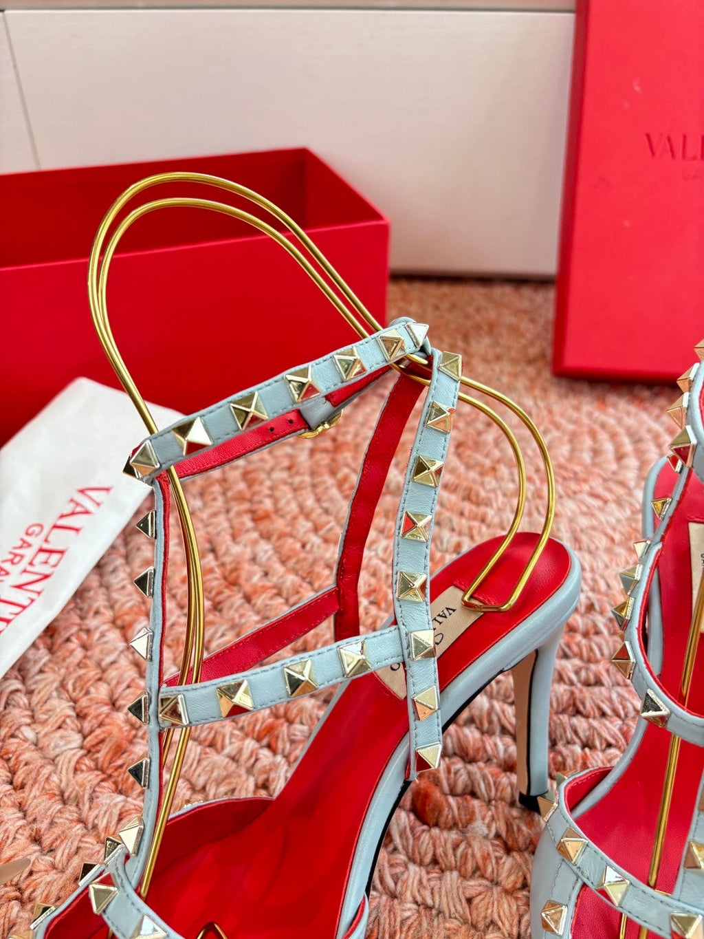 Valentino Rockstud Kidskin Pump 100mm Stale Blue Sheepskin 702225