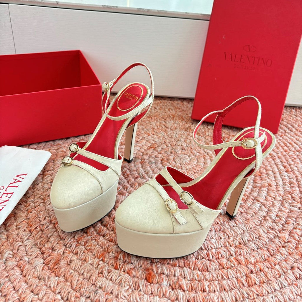 Valentino Crasher Platform Pumps 14.5cm Cream Sheepskin 702229