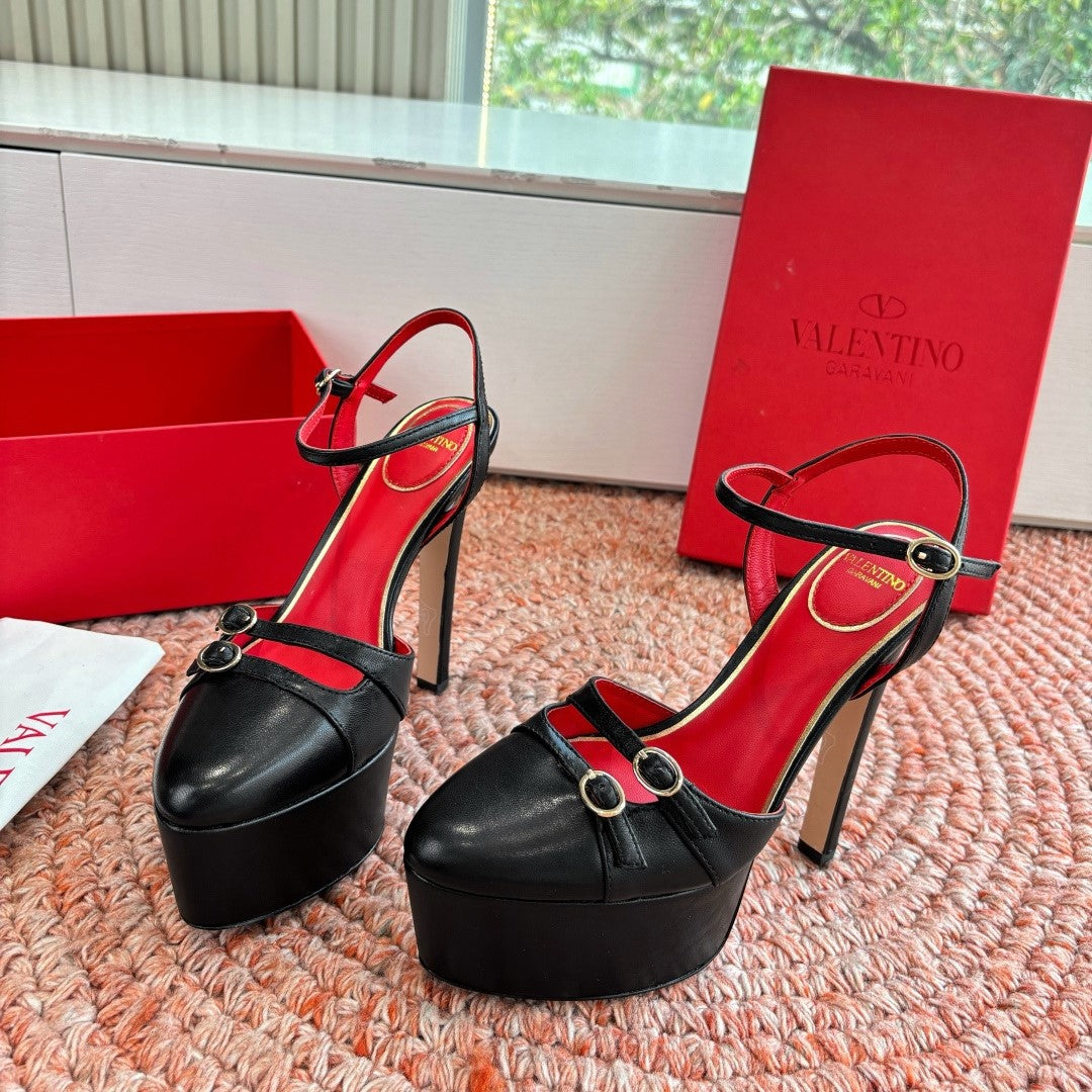 Valentino Crasher Platform Pumps 14.5cm Black Sheepskin 702230