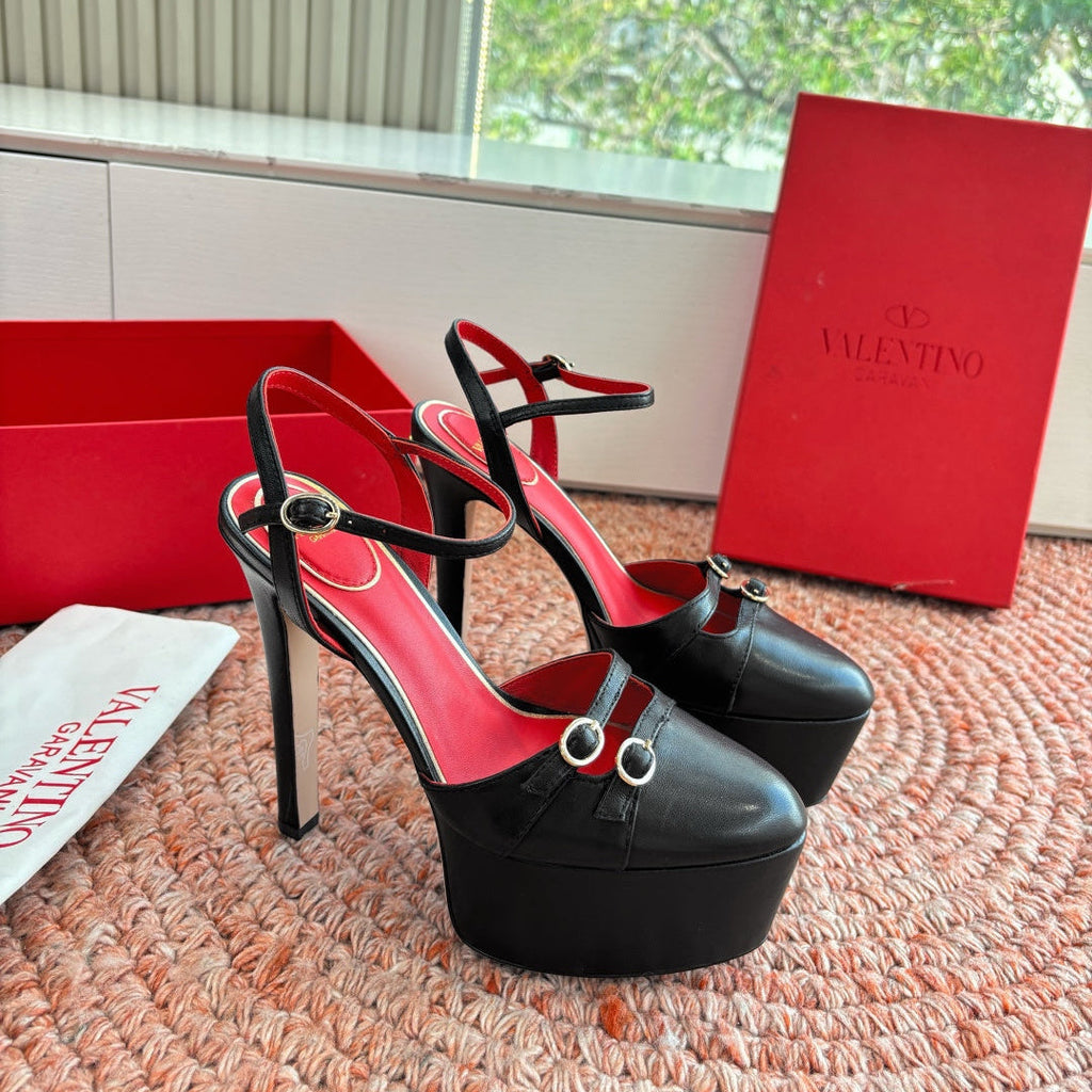 Valentino Crasher Platform Pumps 14.5cm Black Sheepskin 702230