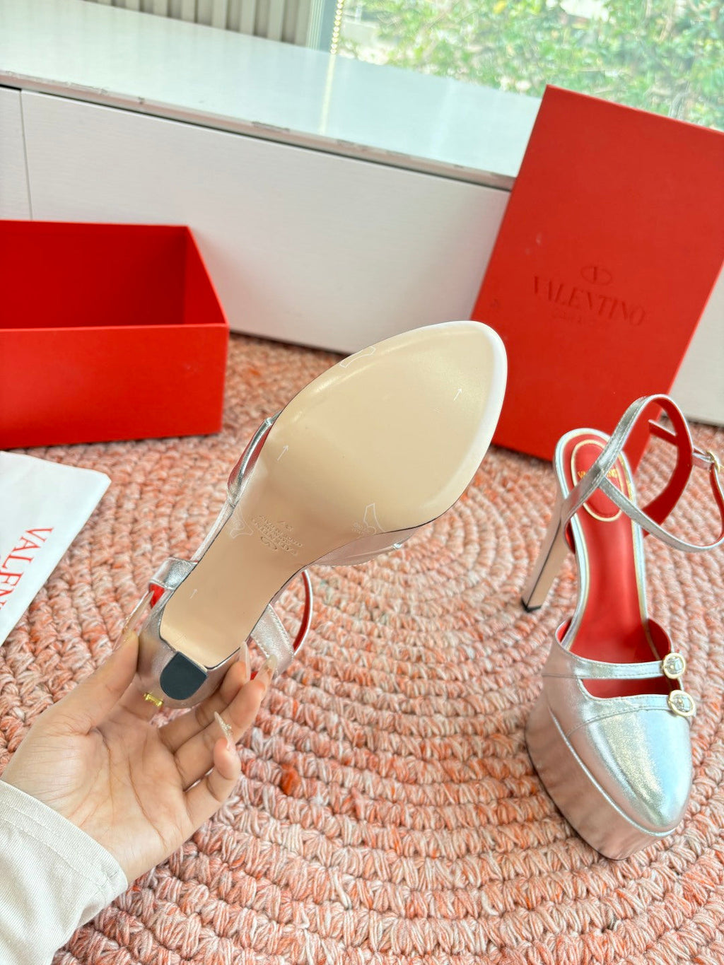 Valentino Crasher Platform Pumps 14.5cm Sliver Sheepskin 702228
