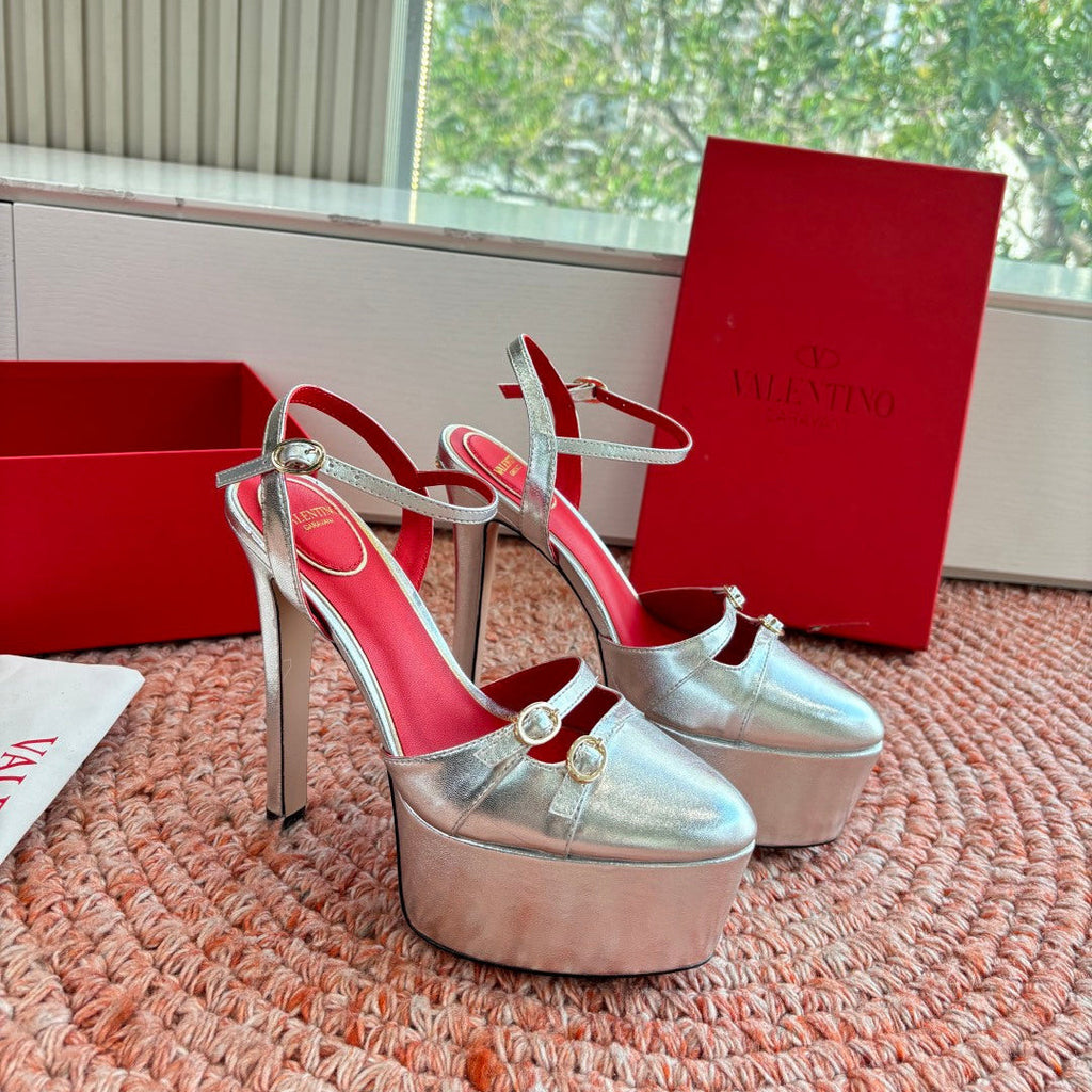 Valentino Crasher Platform Pumps 14.5cm Sliver Sheepskin 702228