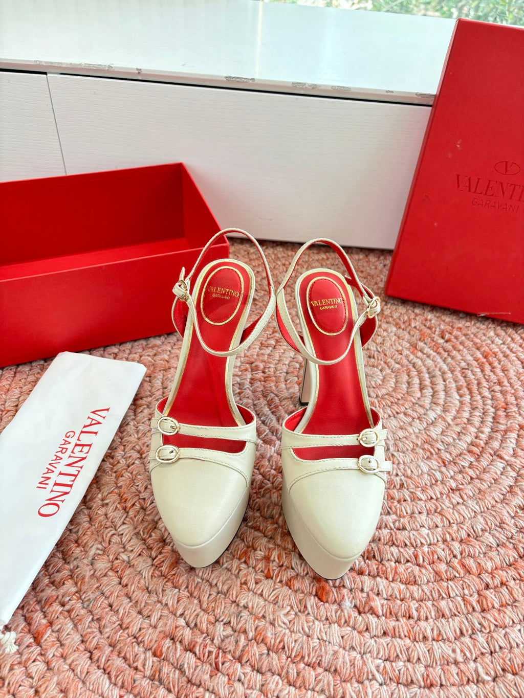 Valentino Crasher Platform Pumps 14.5cm Cream Sheepskin 702229