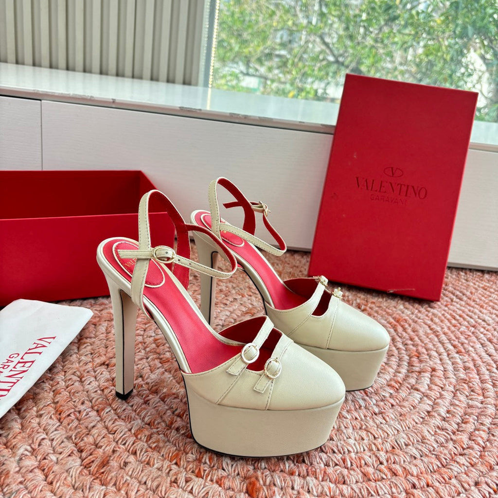 Valentino Crasher Platform Pumps 14.5cm Cream Sheepskin 702229