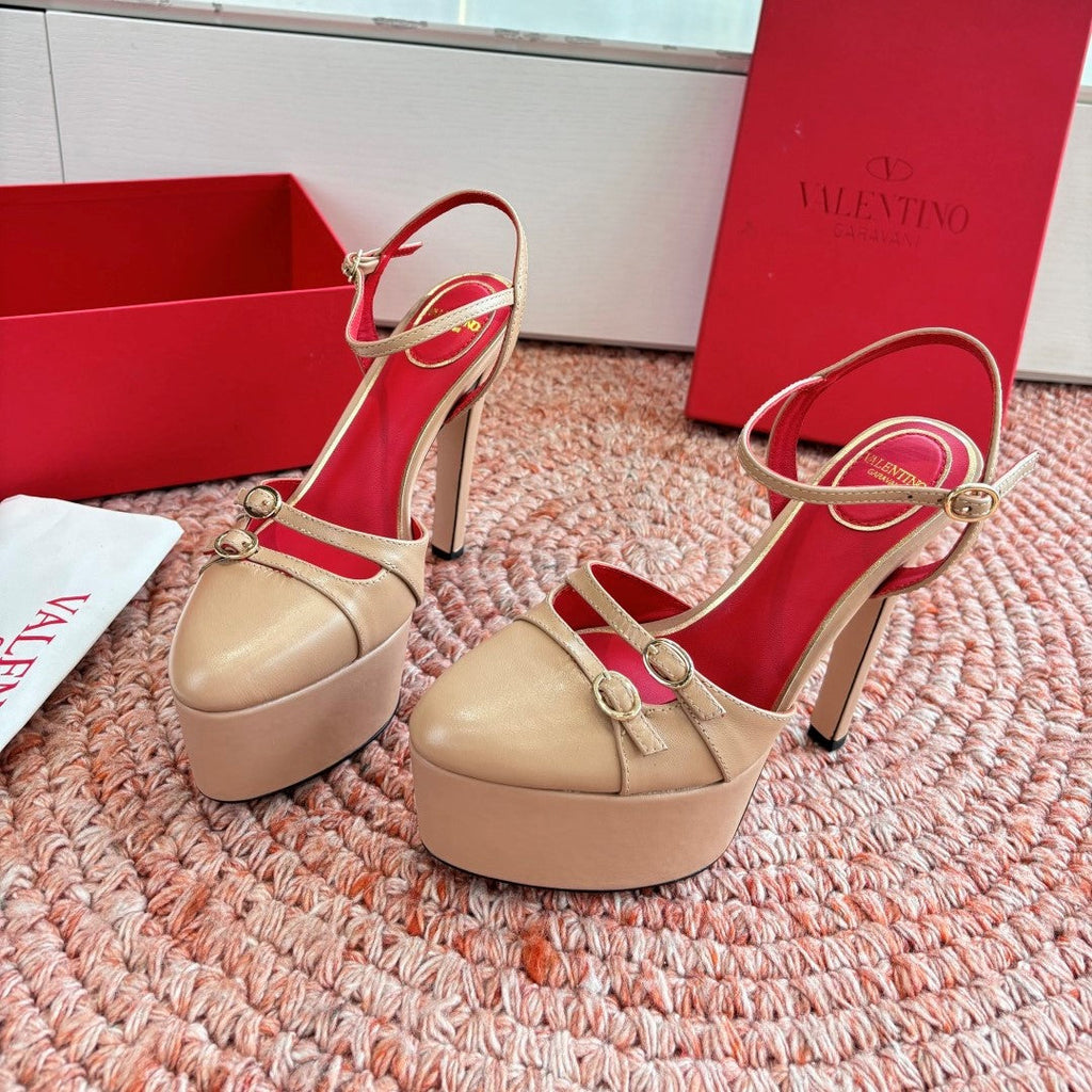 Valentino Crasher Platform Pumps 14.5cm Beige Sheepskin 702231