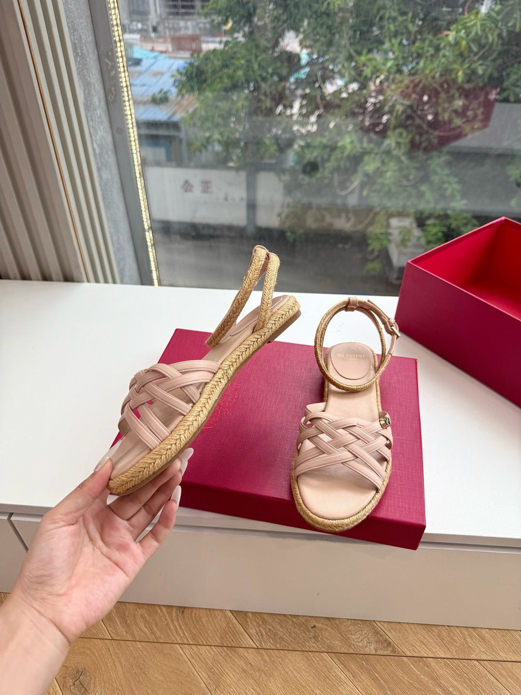 VLTN Bribri Espadrille Sandals Light Pink Leather 933614