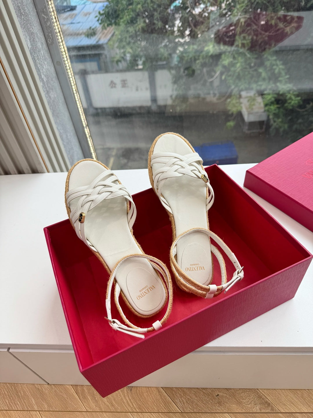 VLTN Bribri Espadrille Sandals White Leather 933615