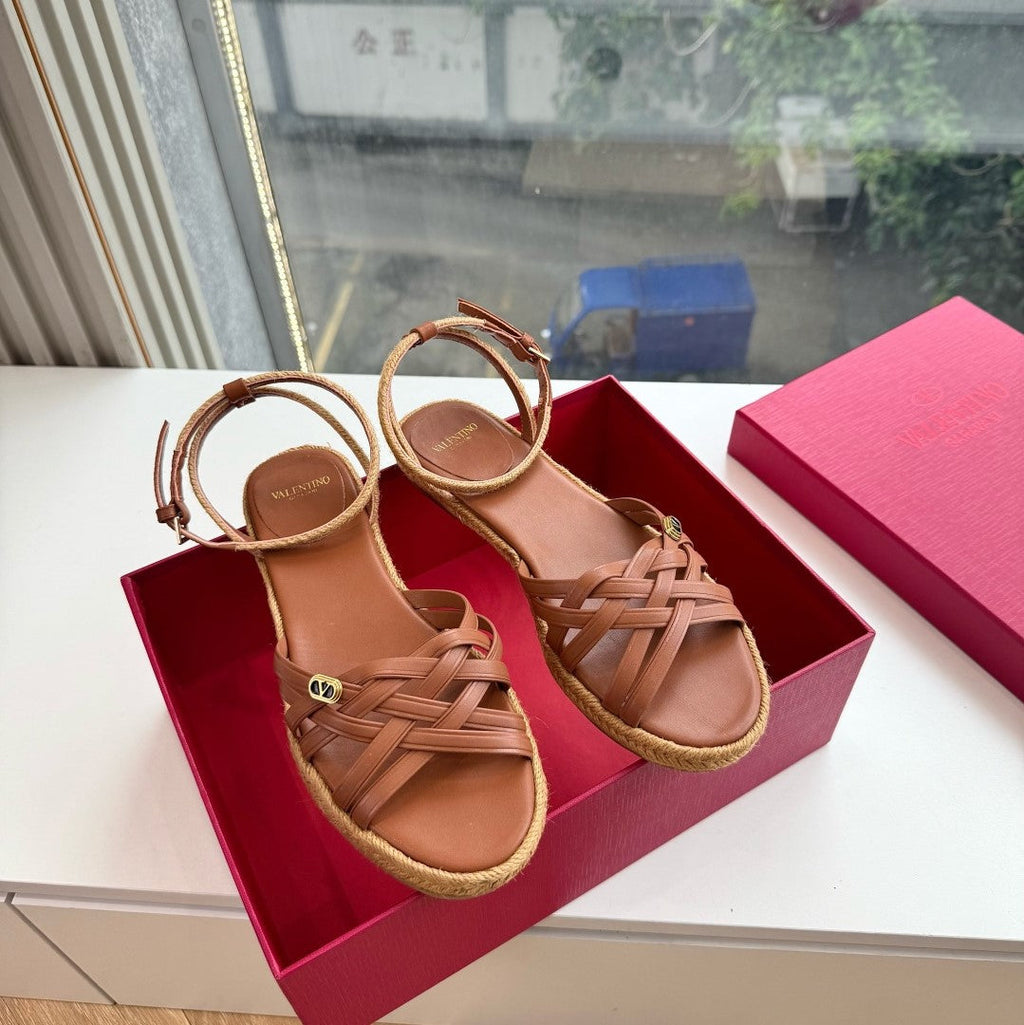 VLTN Bribri Espadrille Sandals Brown Leather 933616