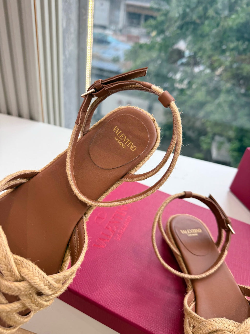 VLTN Bribri Espadrille Sandals Brown Raffia Leather 933618