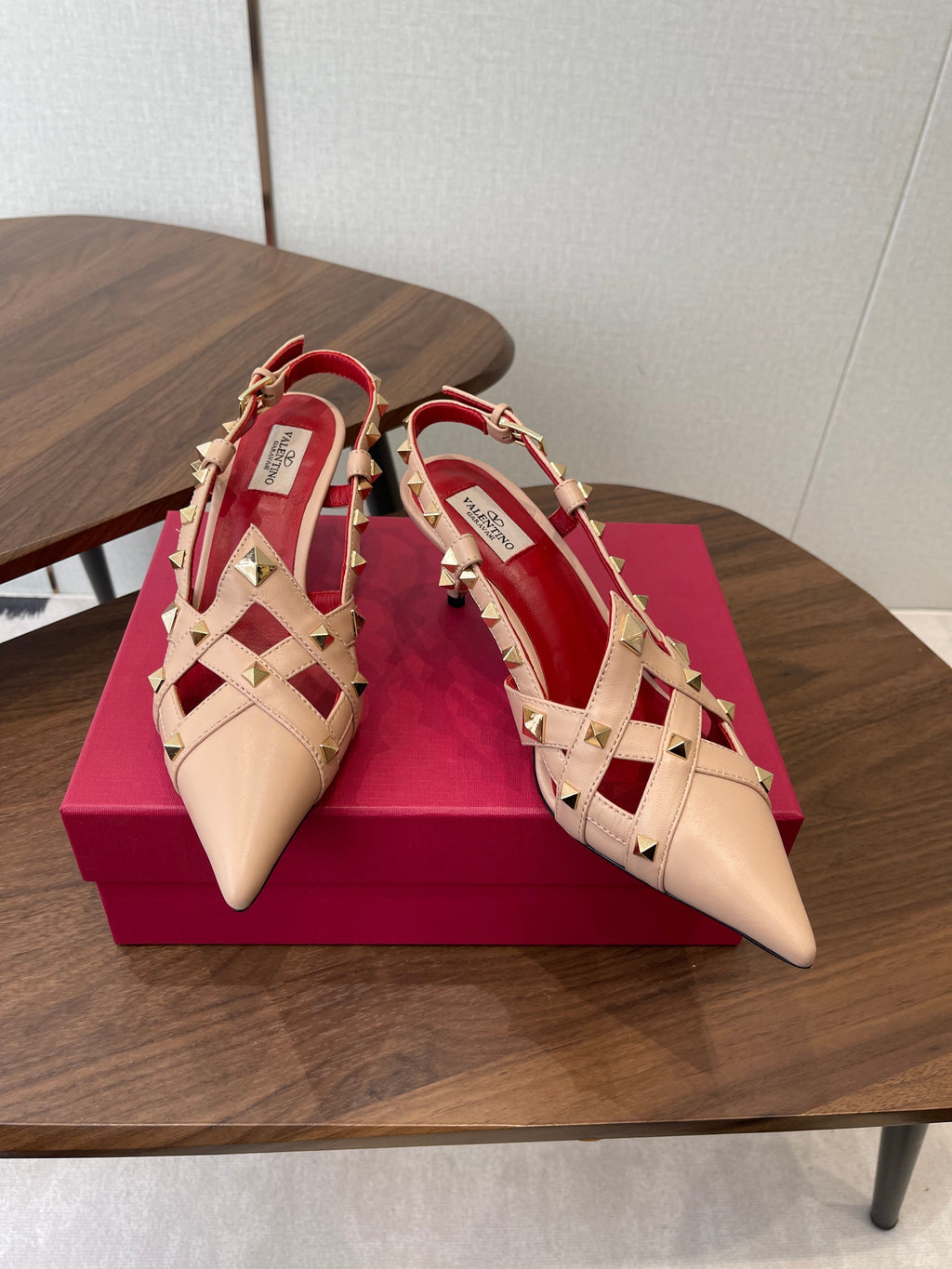 VT Studdy Pumps 65mm Beige Red Leather 624352